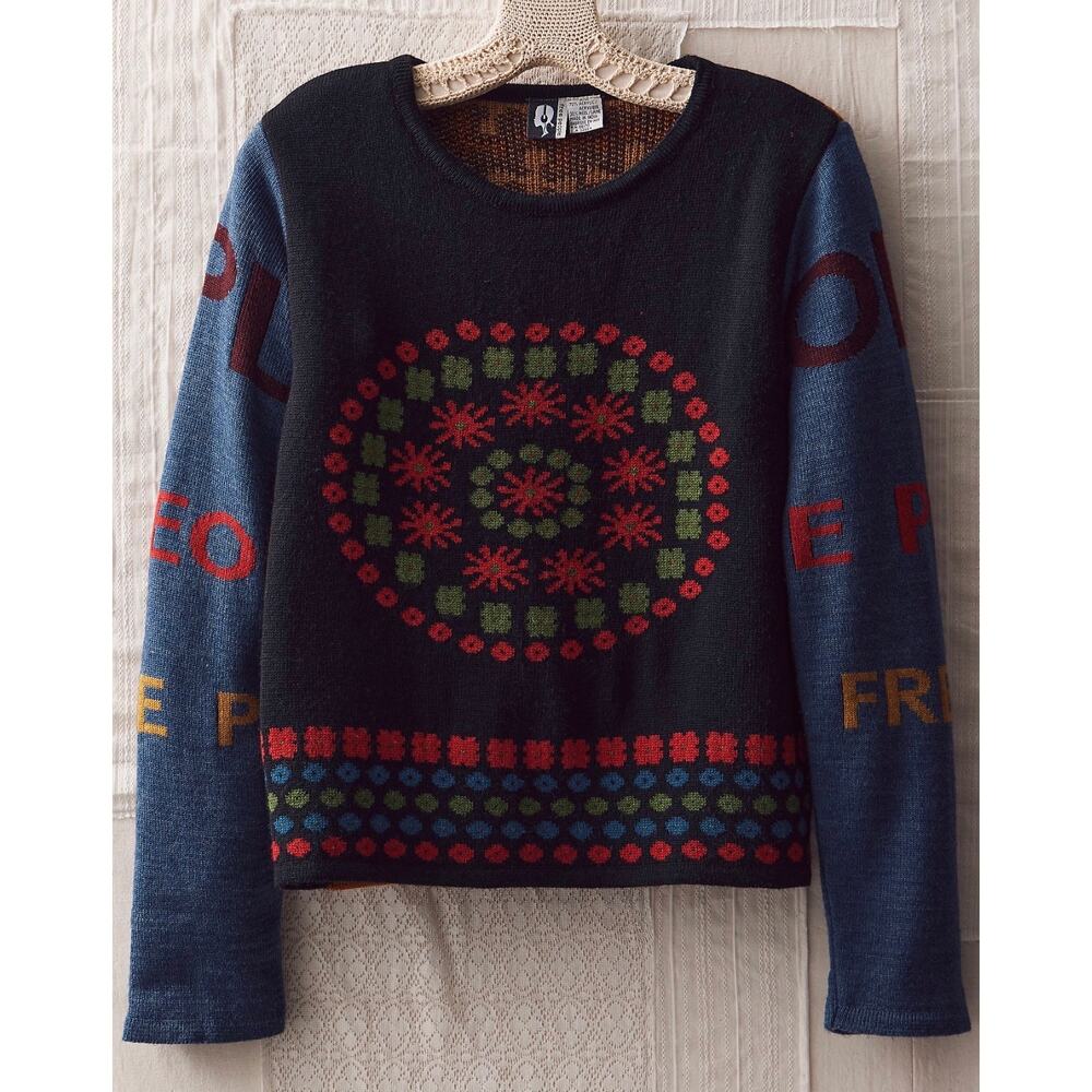 Rare Vintage 1990s Free People Iconic Logo Medallion Sweater sz M